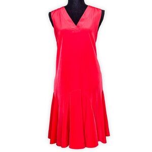 J. Crew Red Coral Flounce Midi Sleeveless Dress Size M‎